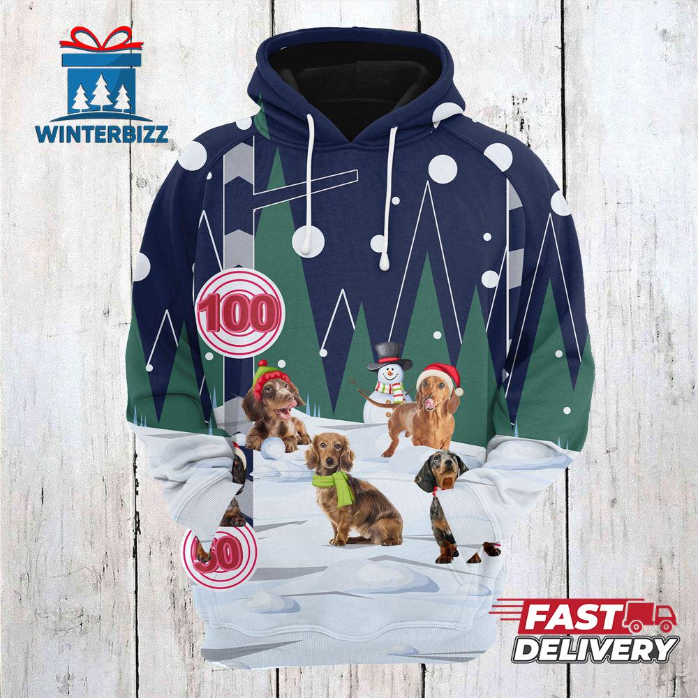 Dachshund Playing Christmas Hoodie All Over Print Dachshund Playing Christmas Hoodie All Over Print