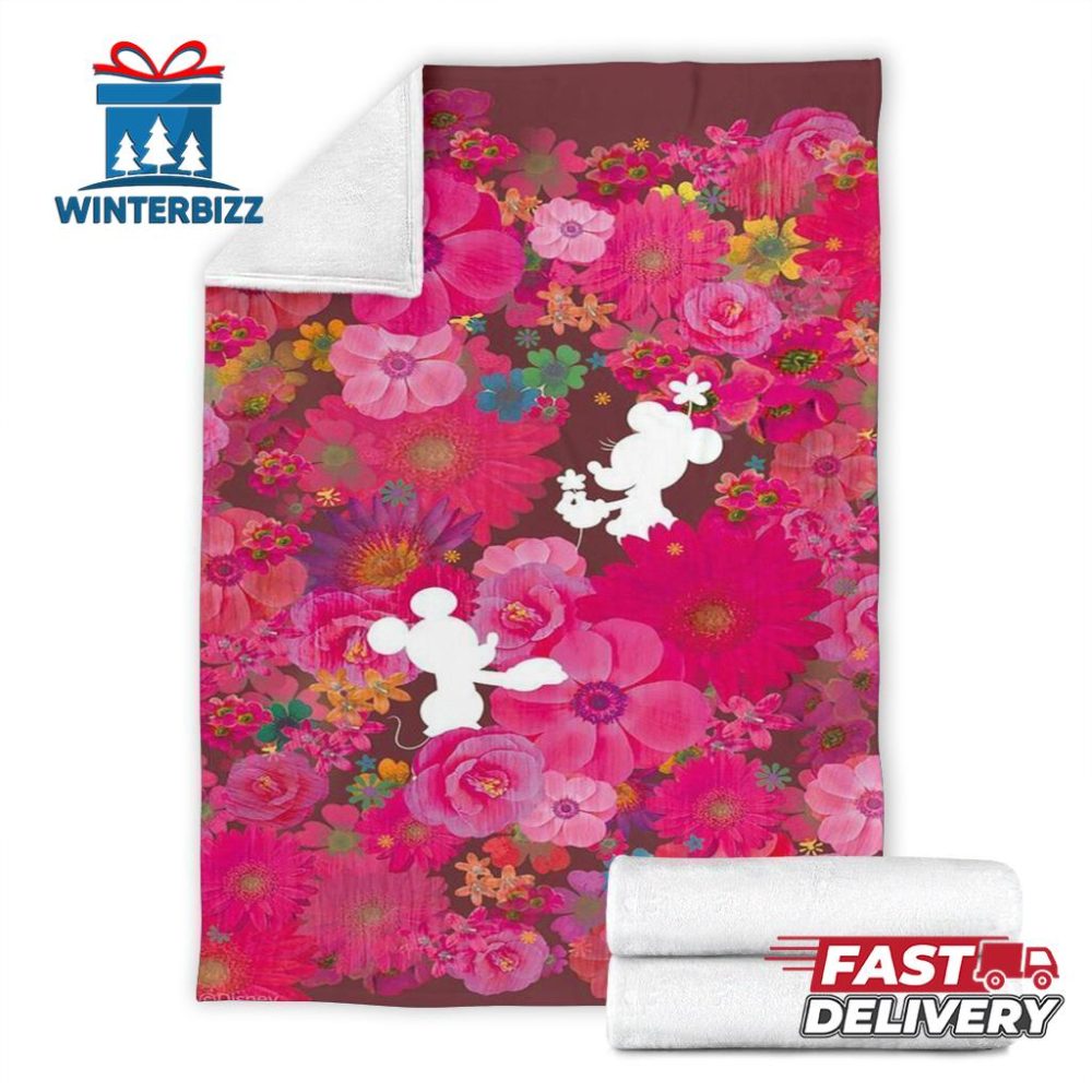 Floral Mickey And Minnie Fleece Blanket For Bedding Decor Fans