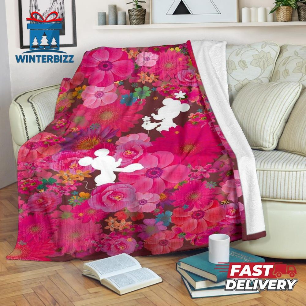 Floral Mickey And Minnie Fleece Blanket For Bedding Decor Fans