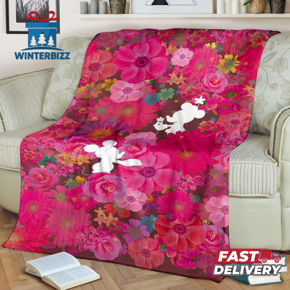 Floral Mickey And Minnie Fleece Blanket For Bedding Decor Fans