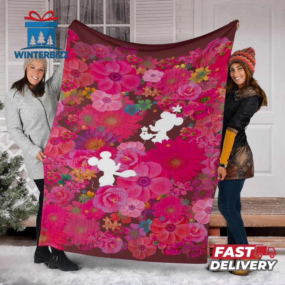 Floral Mickey And Minnie Fleece Blanket For Bedding Decor Fans