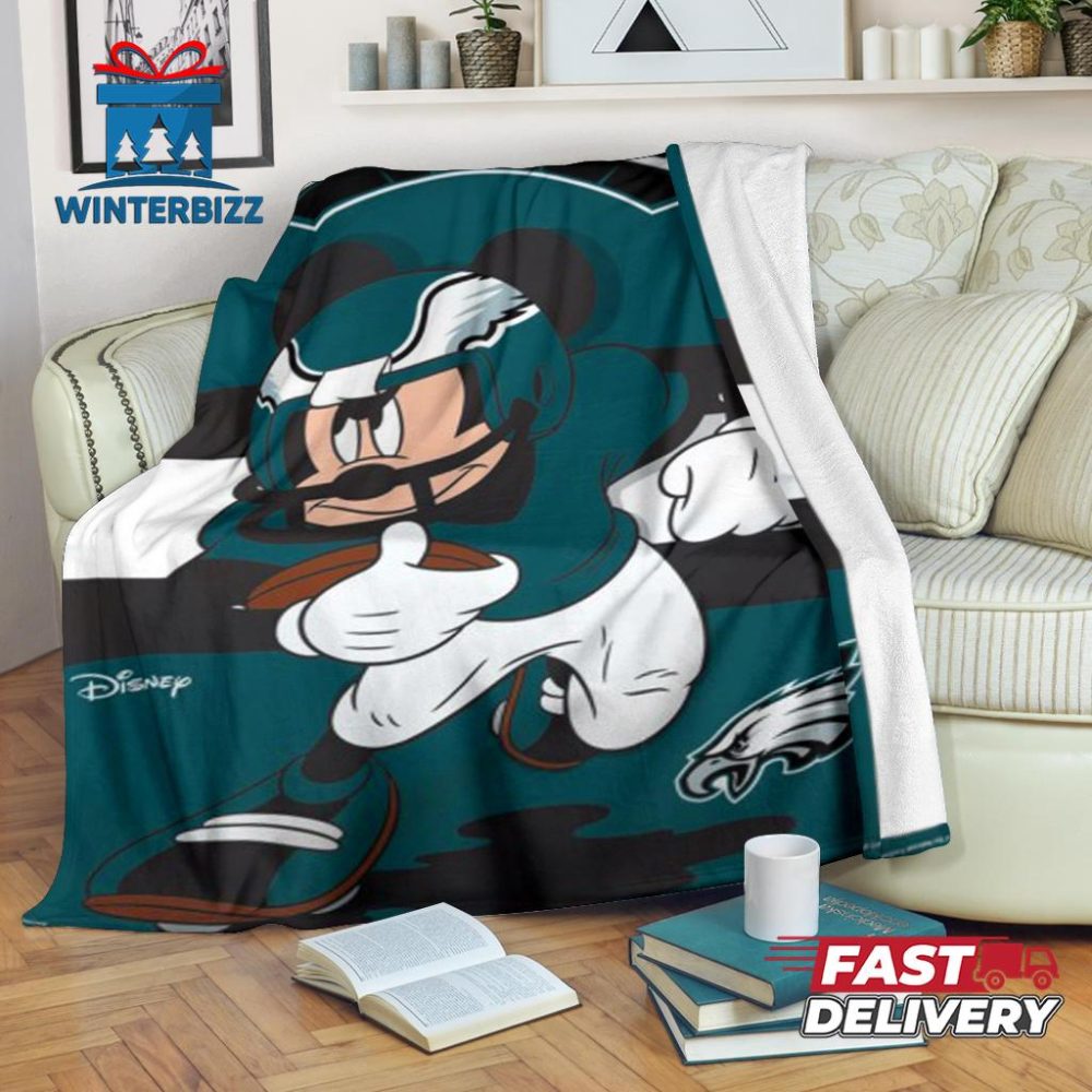 Mickey Plays Eagles Fleece Blanket For Football Fans