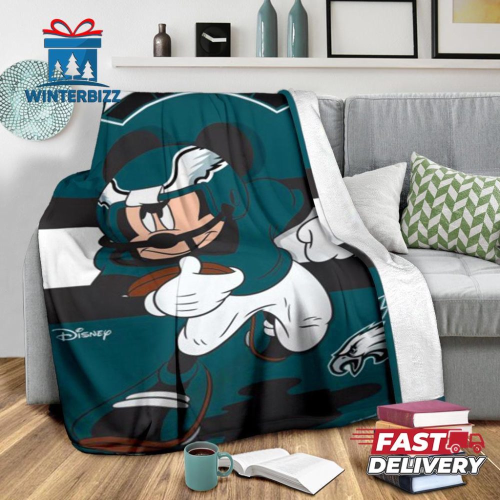 Mickey Plays Eagles Fleece Blanket For Football Fans