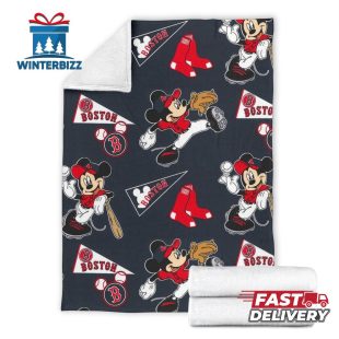 Mickey Plays Red Sox Fleece Blanket For Baseball Fans