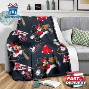 Mickey Plays Red Sox Fleece Blanket For Baseball Fans