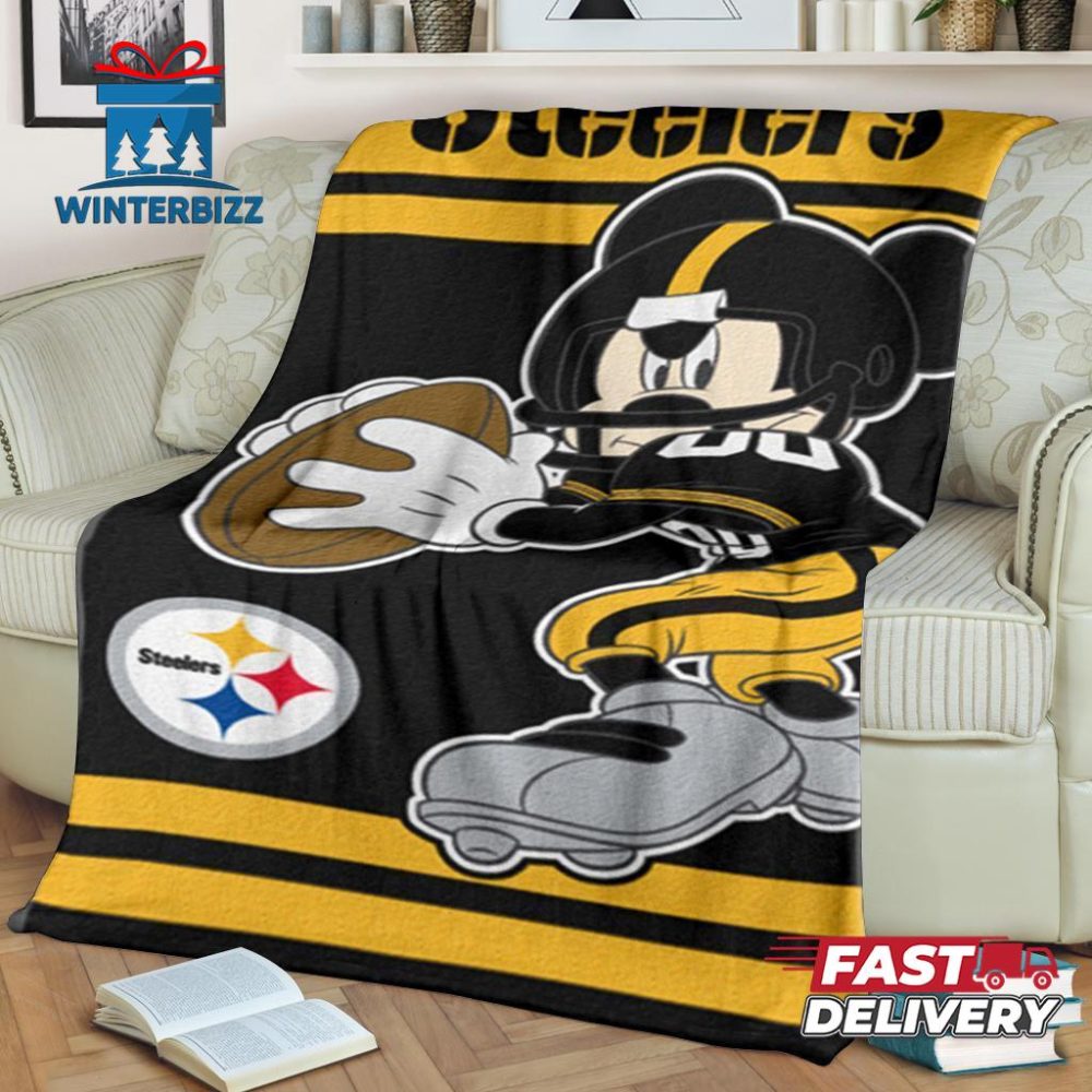 Mickey Plays Steelers Fleece Blanket For Football Fan_7462 Fans