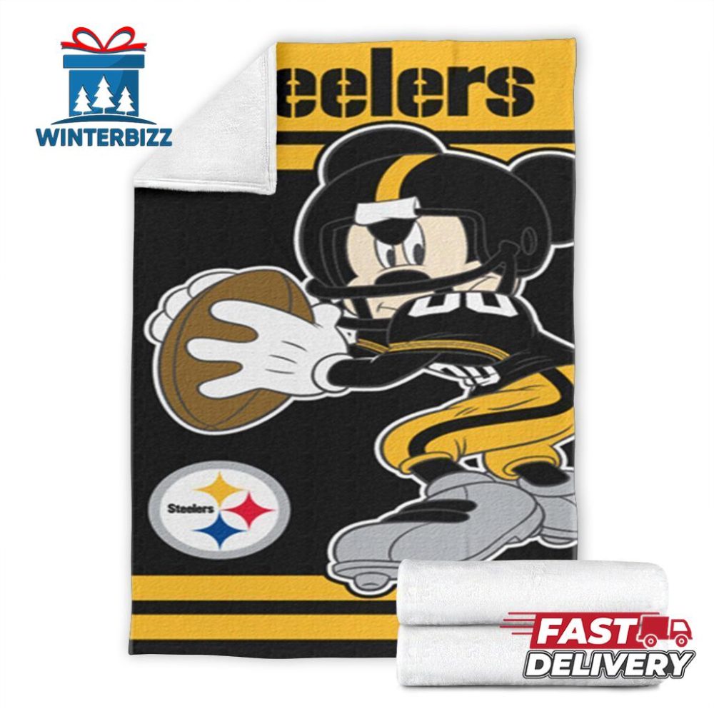 Mickey Plays Steelers Fleece Blanket For Football Fan_7462 Fans