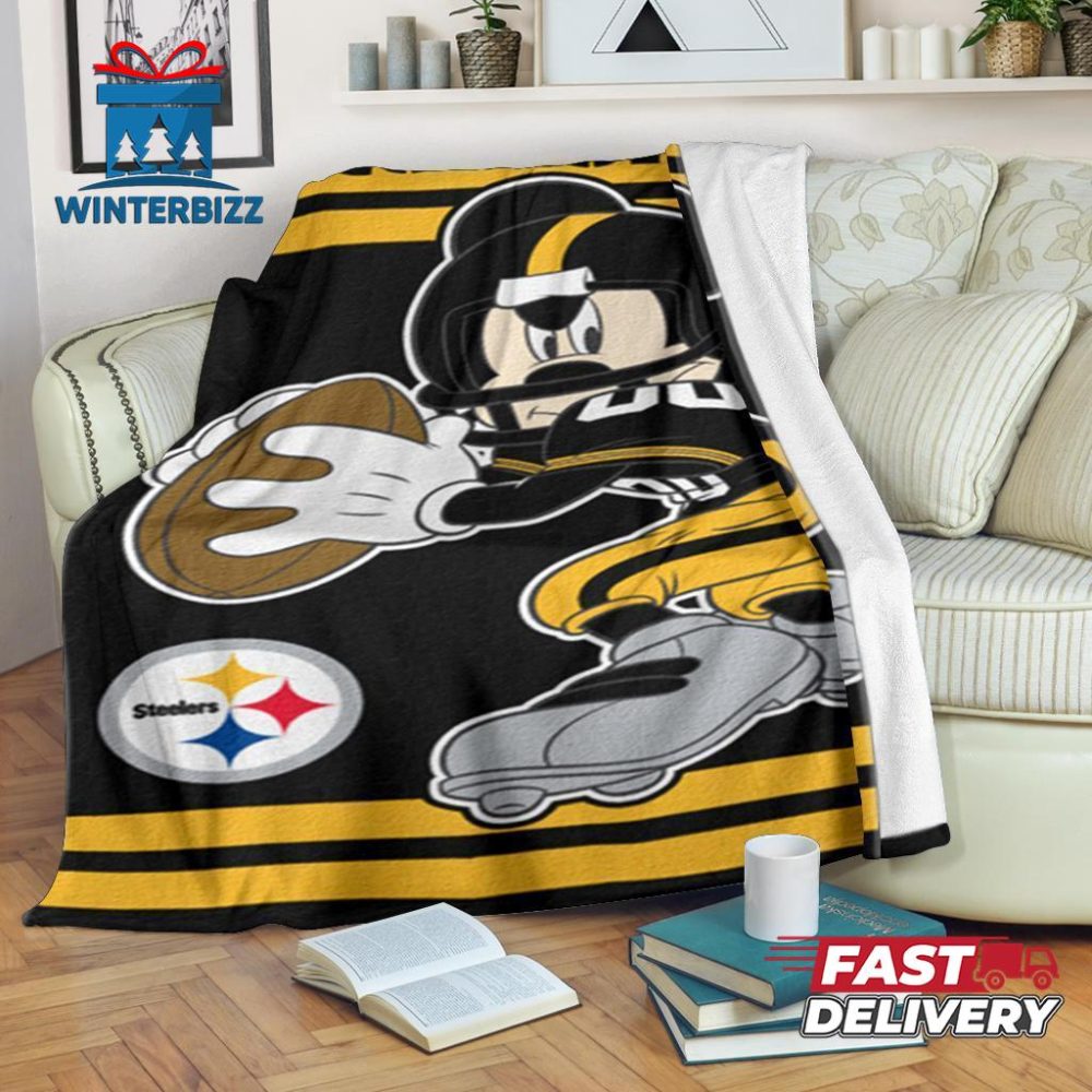 Mickey Plays Steelers Fleece Blanket For Football Fan_7462 Fans