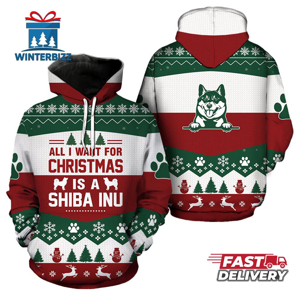 Shiba Inu All I Want For Christmas Hoodie All Over Print Shiba Inu All I Want For Christmas Hoodie All Over Print