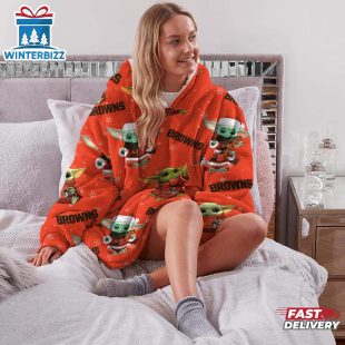 Cleveland Browns Baby Yoda Huggle Blanket Hoodie