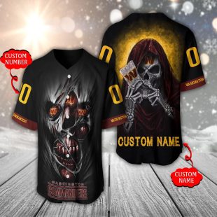 Custom Name And Number NFL Washington Commanders Skull Halloween 3D Baseball Jersey Shirt