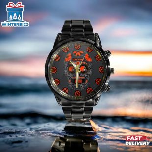 Custom Name Cleveland Browns NFL Men Black Stainless Steel Watch Gift For Fans