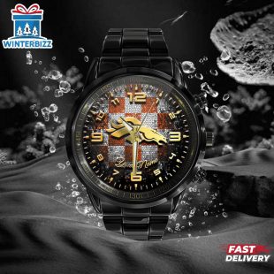 Custom Name Denver Broncos NFL 3D Men Black Stainless Steel Watch Gift For Fans