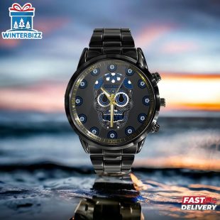Custom Name Indianapolis Colts NFL Men Black Stainless Steel Watch Gift For Fans
