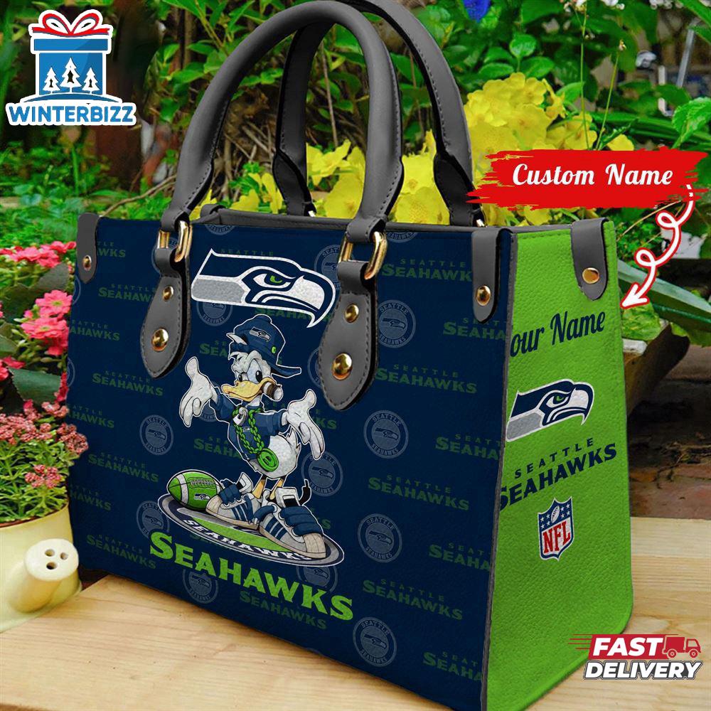 Personalized NFL Seattle Seahawks Donald Duck Leather Handbag For Fans Personalized NFL Seattle Seahawks Donald Duck Leather Handbag For Fans