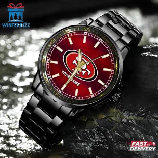 Custom Name San Francisco 49ers NFL Black Stainless Steel Watch Gifts For Fans