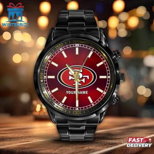 Custom Name San Francisco 49ers NFL Black Stainless Steel Watch Gifts For Fans