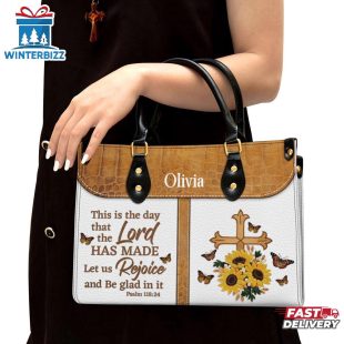 Custom Name Christian This Is The Day That The Lord Has Made Leather Handbag For God Lovers