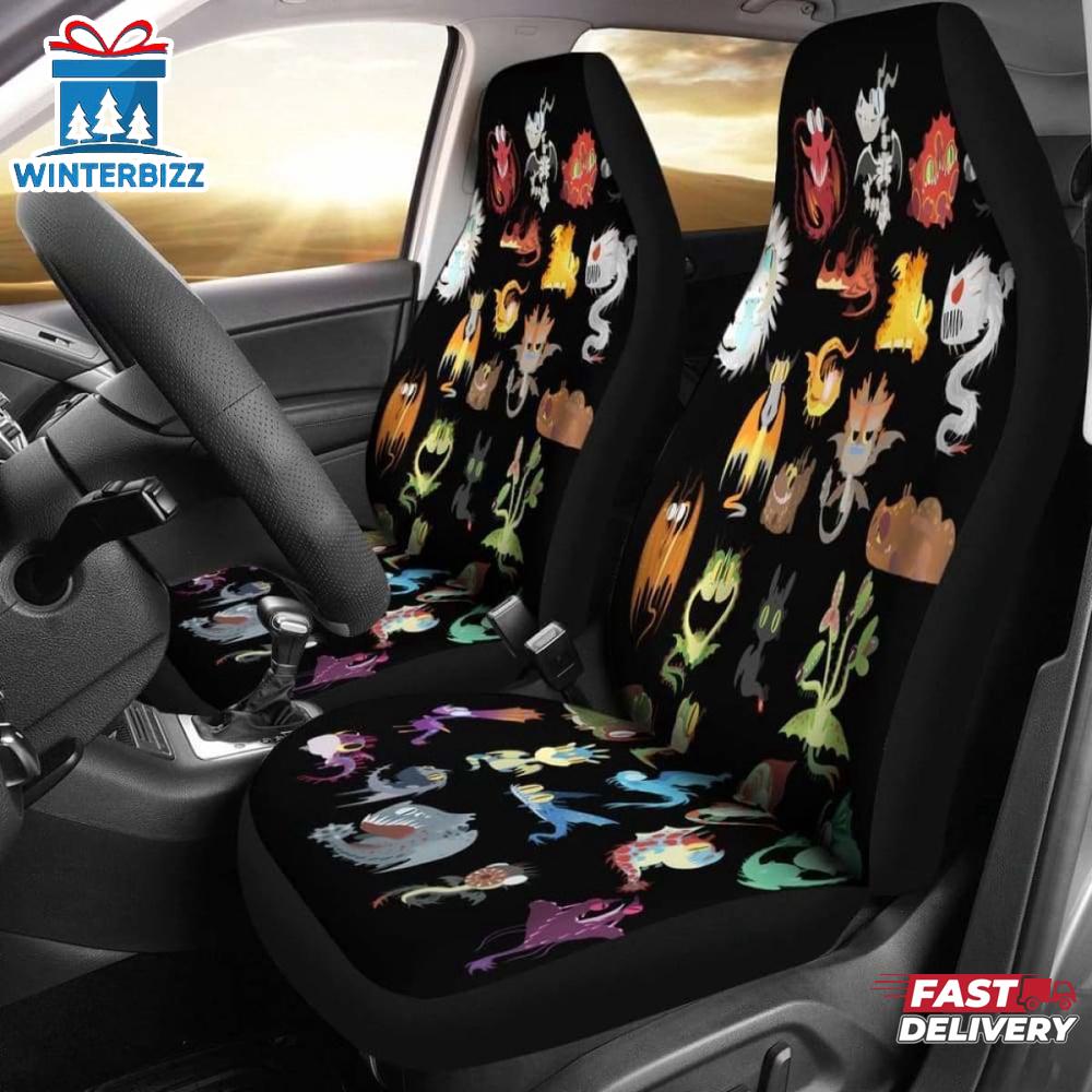 How To Train Your Dragon Chibi All Types Of Dragon Pattern Black Car Seat Covers Decor
