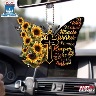 Jesus Cross Butterfly Sunflower Way Maker Miracle Worker Promise Keeper Christmas Ornament Hanging Decor
