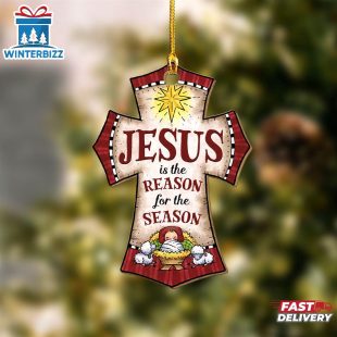 Jesus Is The Reason For The Season Woods, Cross Shapes Christmas Ornament Hanging Decor