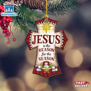 Jesus Is The Reason For The Season Woods, Cross Shapes Christmas Ornament Hanging Decor