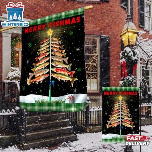 Merry Fishmas Tree Christmas House And Garden Flag Decor