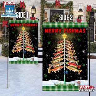 Merry Fishmas Tree Christmas House And Garden Flag Decor