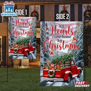 Red Truck American All Hearts Come Home House And Garden Flag Decor