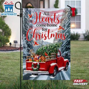 Red Truck American All Hearts Come Home House And Garden Flag Decor