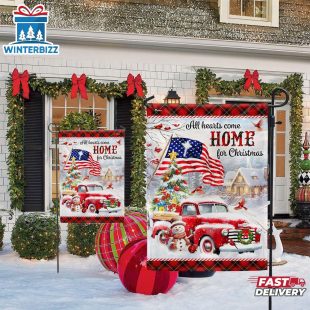 Red Truck Christmas All Hearts Come Home Merry Christmas House And Garden Flag Decor