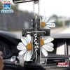White Daisy Faith God Jesus Cross Christian Car Christmas Ornament Hanging Decor