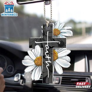 White Daisy Faith God Jesus Cross Christian Religious Lover Christmas Ornament Hanging Decor