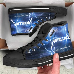 Metallica Thunder Black White High Top Canvas Sneakers Shoes