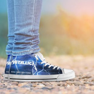 Metallica Thunder Black White High Top Canvas Sneakers Shoes