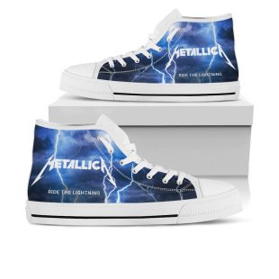 Metallica Thunder Black White High Top Canvas Sneakers Shoes