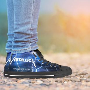 Metallica Thunder Black White High Top Canvas Sneakers Shoes
