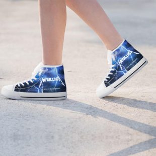 Metallica Thunder Black White High Top Canvas Sneakers Shoes