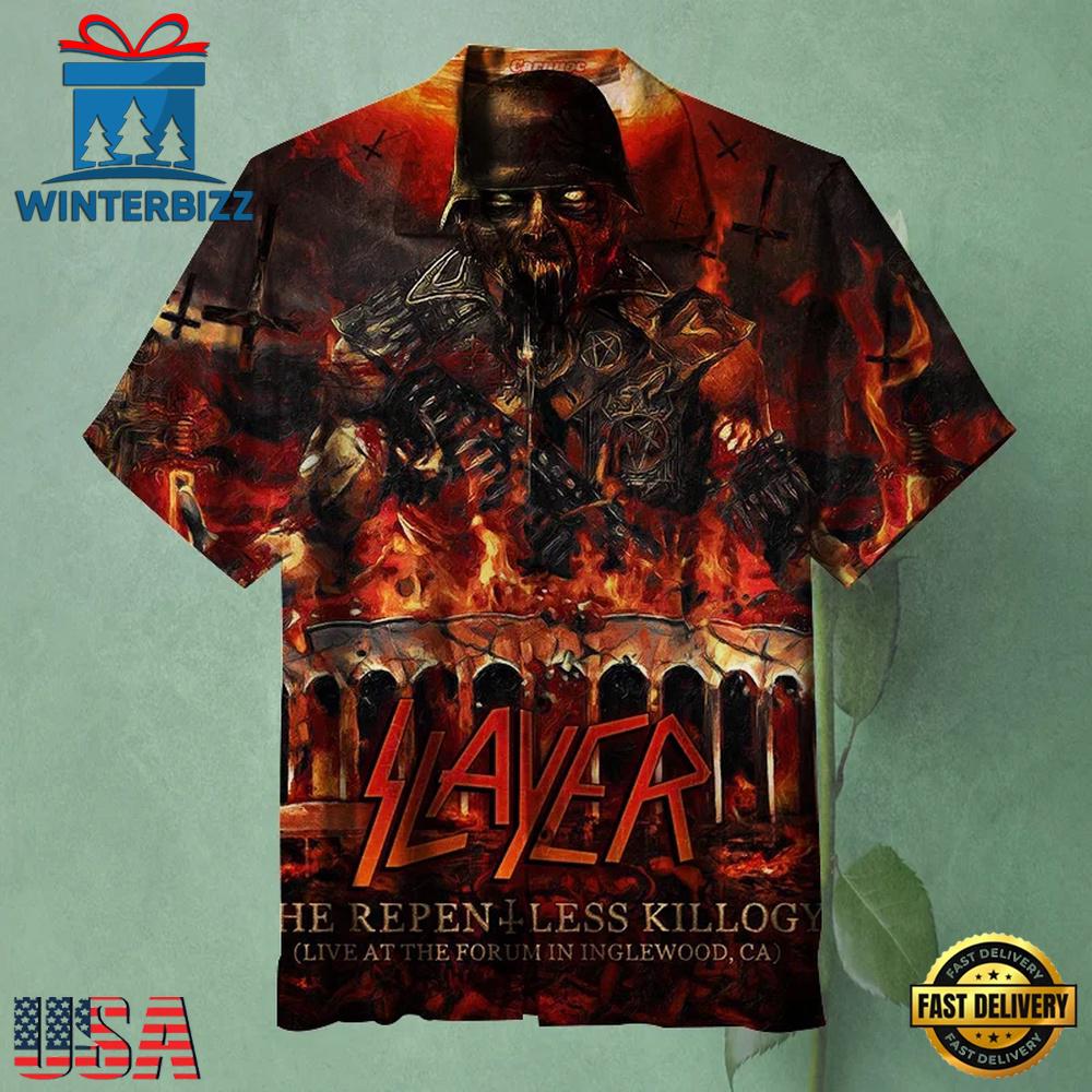 Slayer Music Band Repentless Inferno 3D Print Hawaiian Shirt, Slayer Hawaiian Shirts For Men And Women