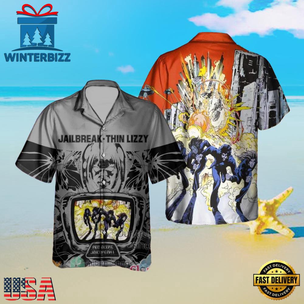 Thin Lizzy Rock Band Jailbreak Album Hawaiian Shirt , Thin Lizzy Summer Hawaiian Shirts