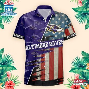 Baltimore Ravens US Flag Pattern Hawaiian Shirt