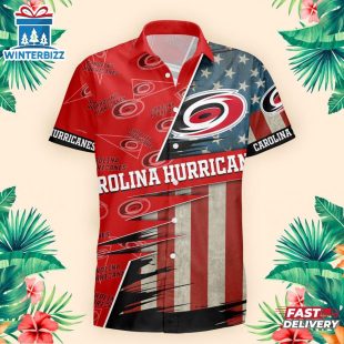 Carolina Hurricanes US Flag Pattern Hawaiian Shirt