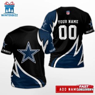 Custom Name And Number Dallas Cowboys Team Sport NFL All Over Print T-Shirt