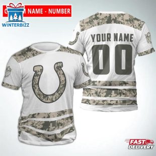 Custom Name And Number Indianapolis Colts Camo NFL All Over Print T-Shirt