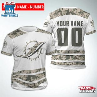 Custom Name And Number Miami Dolphins Camo NFL All Over Print T-Shirt