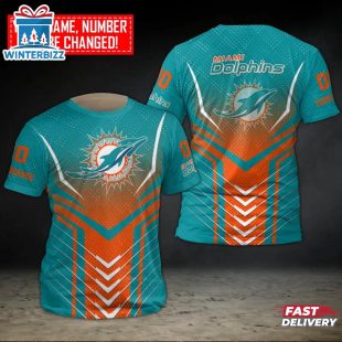 Custom Name And Number Miami Dolphins Team NFL All Over Print T-Shirt