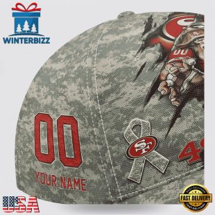 Custom Name And Number NFL 49ers Camo Mascot Classic Baseball Cap