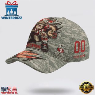 Custom Name And Number NFL 49ers Camo Mascot Classic Baseball Cap