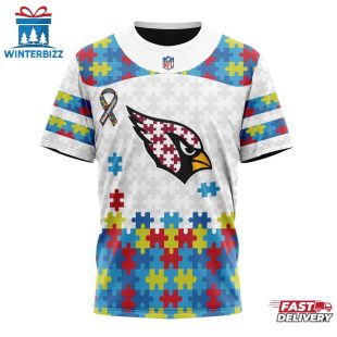 Custom Name And Number NFL Arizona Cardinals Team Autism Awareness 3D T-Shirt