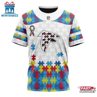 Custom Name And Number NFL Atlanta Falcons Team Autism Awareness 3D T-Shirt